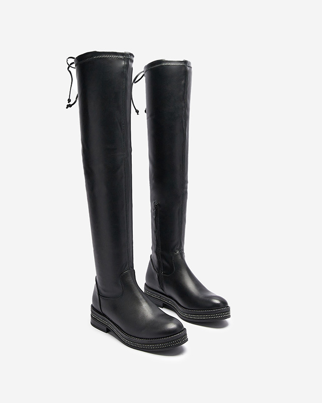 Női lapos talpú, térdig érő, fekete színű női csizma Sereii- Footwear