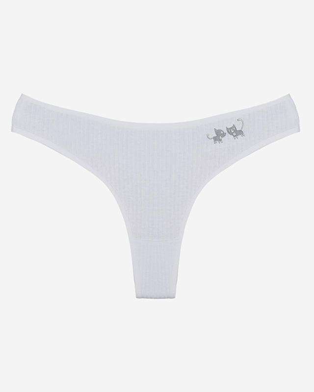 Fehér bordázott női tanga bugyi foltokkal- Fehérnemű