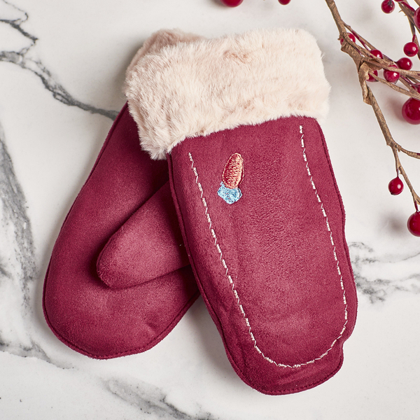 Gyerek gesztenyebarna kesztyű húron és egy ujjal - ujjatlan