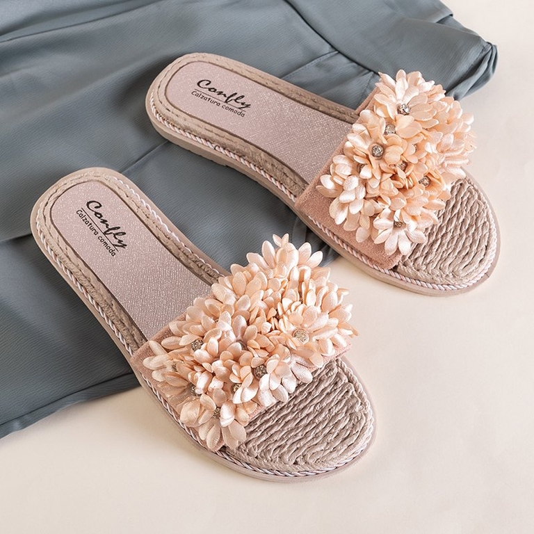 Rózsaszín női papucs virággal Seiov - Lábbeli