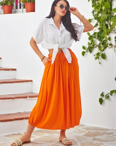 Royalfashion Női Viszkóz Midi Szoknya Nyári Könnyű Két Zsebbel