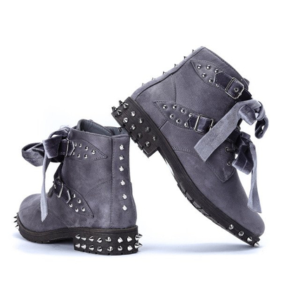 Szare workery z ćwiekami Liana - Obuwie