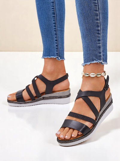 Aurelia Nero – Fekete női éksarkú szandál Royalfashion öko bőr