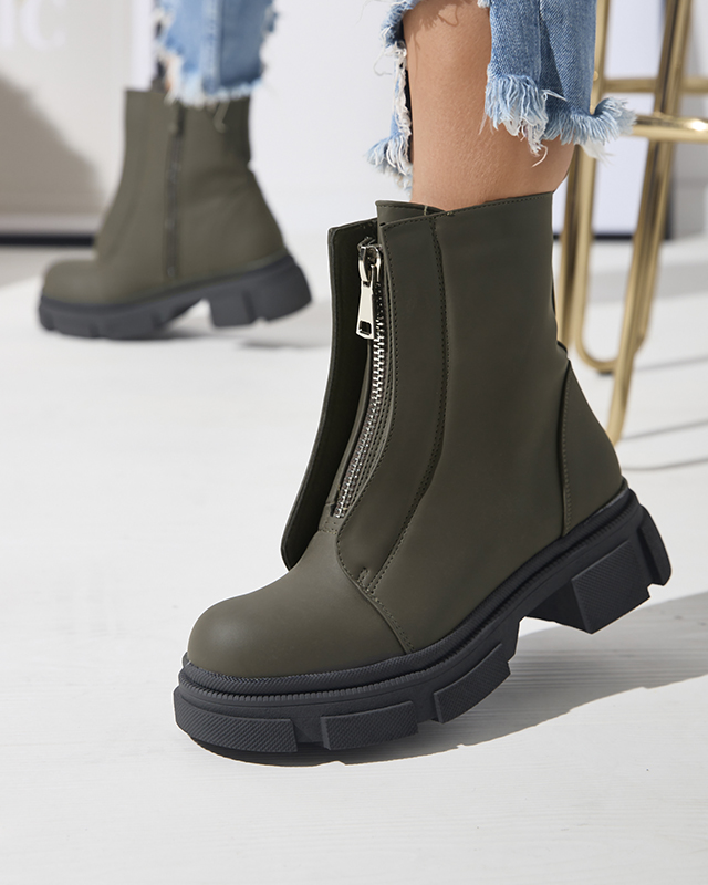 Női szigetelt sötétzöld magas szárú csizma Slovys- Lábbeli