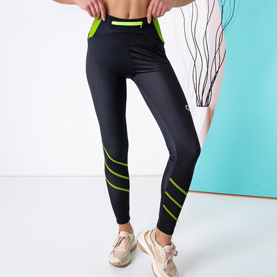 Fekete leggings zöld betétekkel - Ruházat