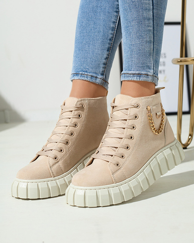 Krémszínű női csipkés sportcsizma díszítéssel Tamti - Lábbeli