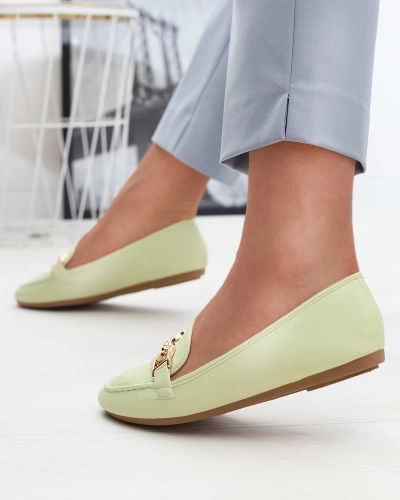 Zöld öko-bőr női mokaszin díszítéssel Wiwet-Footwear