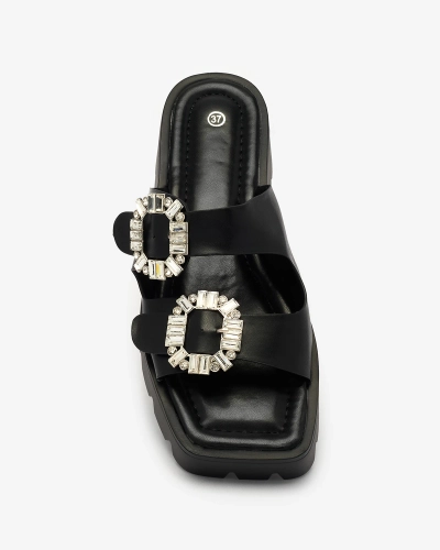 Royalfashion Fekete női díszített Tireta sarkú flip-flop