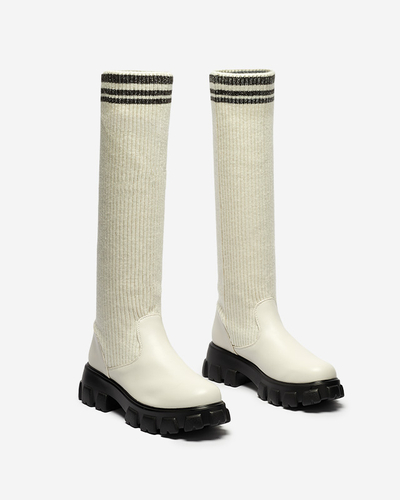 Női magas csúszós bakancs ekrü színben Alerpi- Footwear