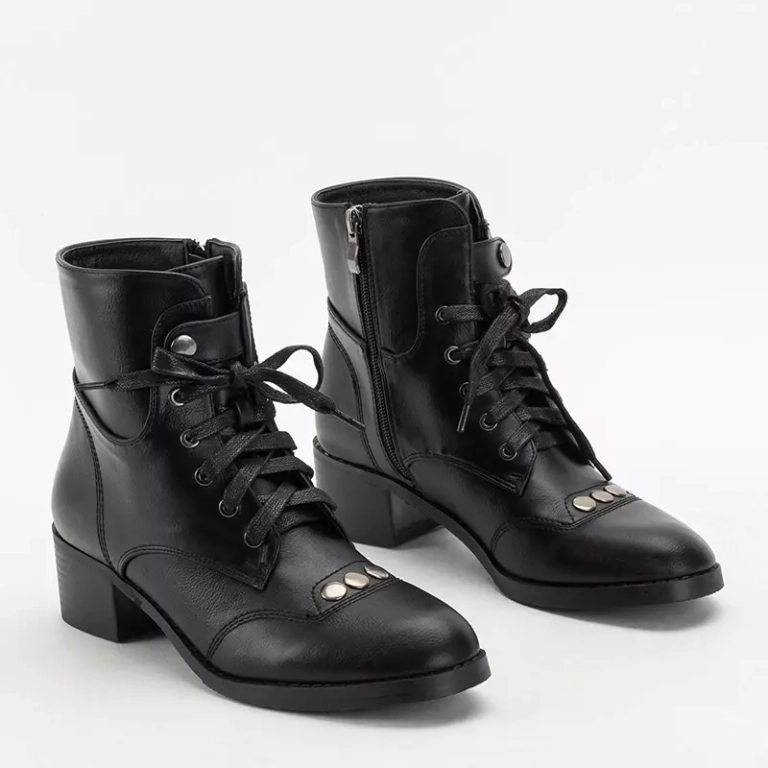 OUTLET Fekete színű, lapos sarkú női bokacsizma Rinta - Lábbeli