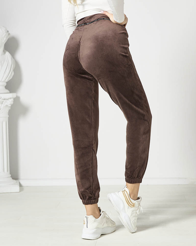 Royalfashion Barna női velúr melegítőnadrág PLUS SIZE