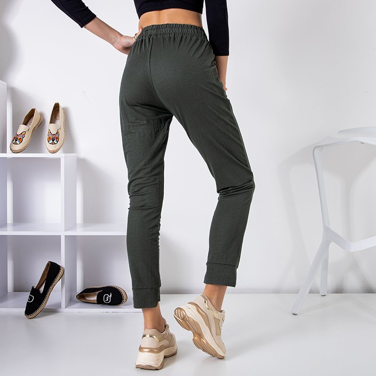 Sötétzöld női pamut tréningnadrág PLUSZ MÉRET - Ruházat