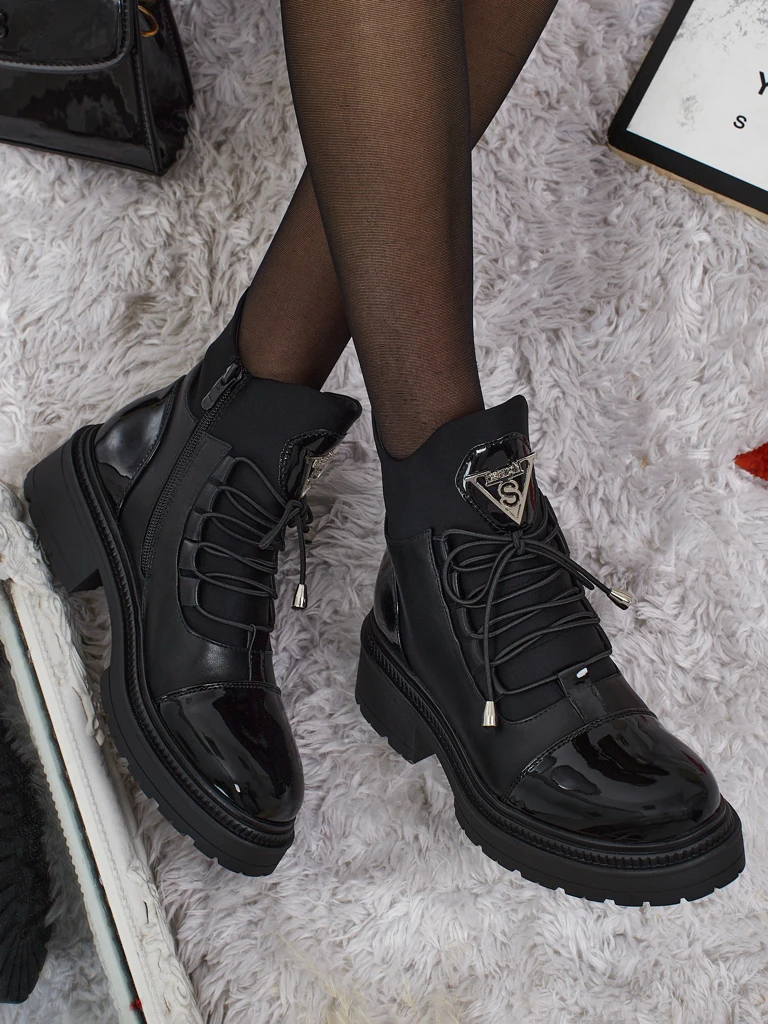 Elisse öko bőr fűzős női bokacsizma