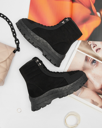 Női szigetelt trapper csizma fekete színben Wosser- Footwear