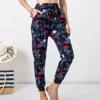 Fekete mintás női PLUS SIZE nadrág - Ruházat