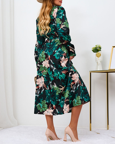 Royalfashion Fekete és zöld mintás női maxiruha