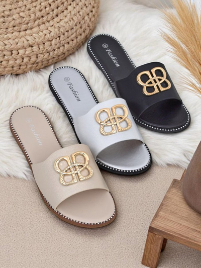 Royalfashion Női lapos talpú papucs Aura Gold