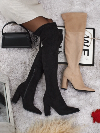 Női térd fölötti öko velúr csizma vastag sarkon Eldir