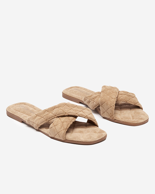 Világosbarna női öko-velúr lapos papucs Delim - Cipők