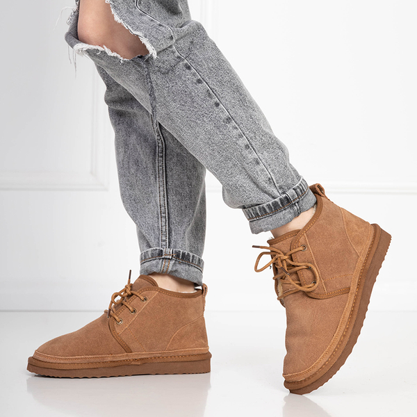 Világosbarna női megkötött hócsizma szőrmével Miusho - Lábbeli