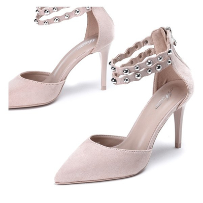 Beżowo - różowe szpilki z ozdobną sprzączką Dayene - Obuwie