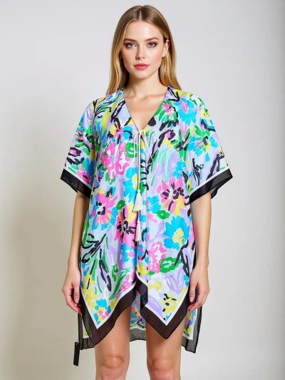 Pareo Royalfashion Kalista – színes, térdig érő strandruha V-nyakkal