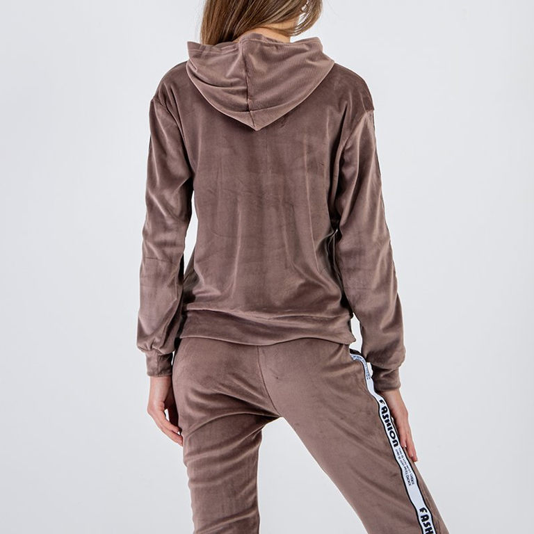 Női barna pulóver szett csíkokkal - Ruházat