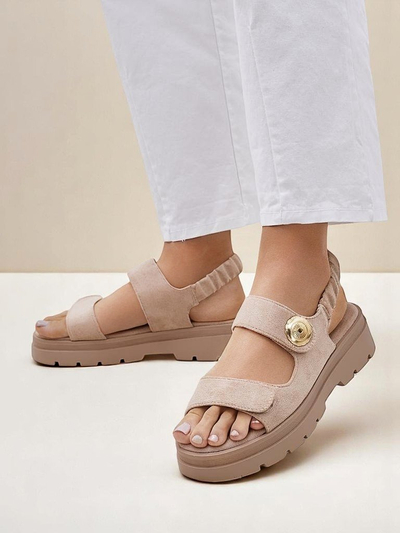 Royalfashion Callista bézs női platform szandál velúrból