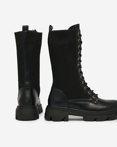 Royalfashion Openwork fekete női lapos sarkú csizma Kaliffo