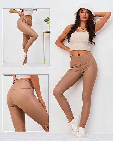 Royalfashion Női ökobőr leggings barna színben