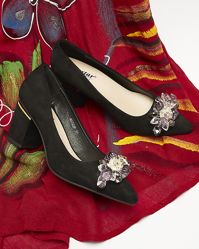 Fekete női cipő színes kristályokkal Xitas - Lábbeli