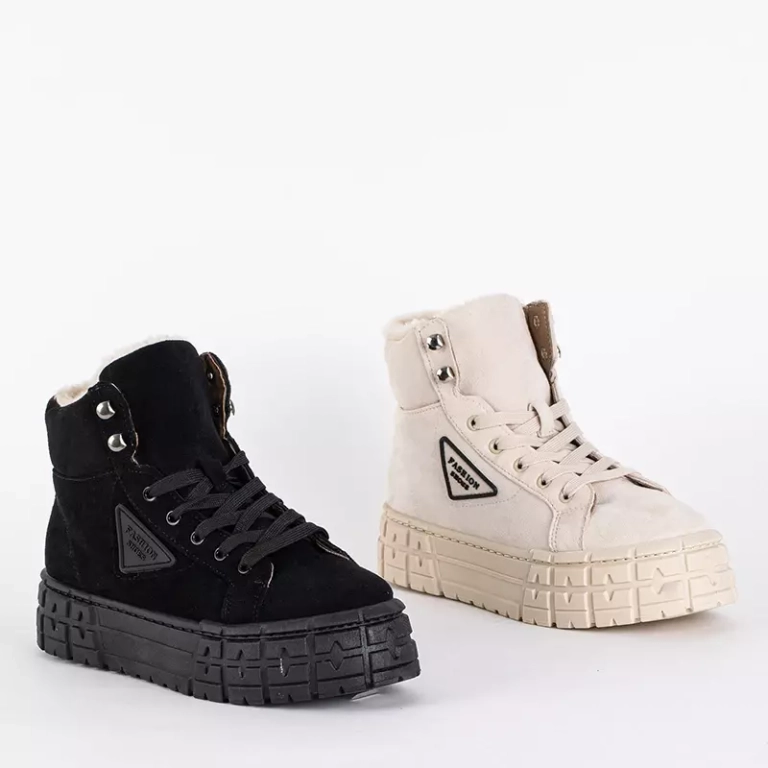 OUTLET Bézs színű női fűzős csizma a Tessi platformon - Lábbeli