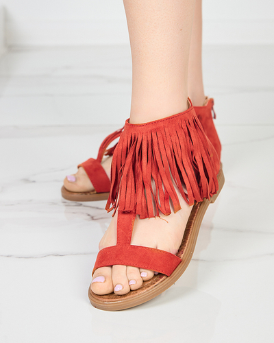 OUTLET Női szandál rojtokkal, vörösbarna Clov-Shoes színben