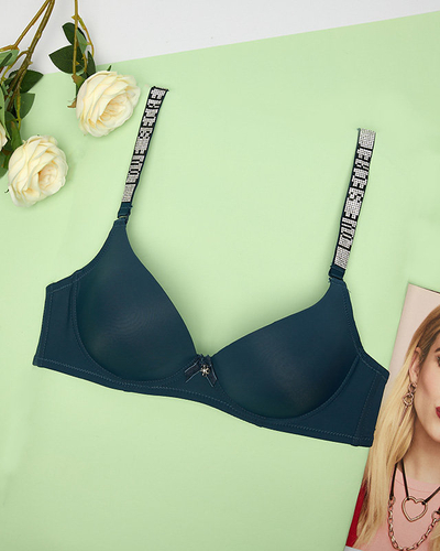 Royalfashion Navy kék egyszínű push-up melltartó díszített pántokkal