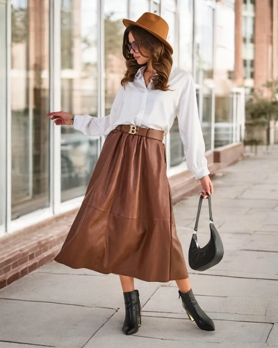 Royalfashion Női Midi Bőrszoknya