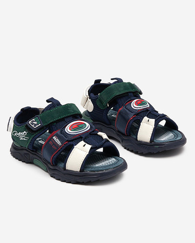 Sötétkék és zöld fiú szandál tépőzáras Roser-Footwear-rel
