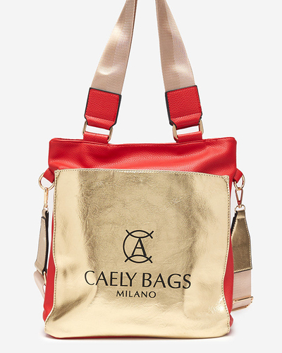 Női piros és arany közepes méretű ökobőr kézitáska - Kiegészítők
