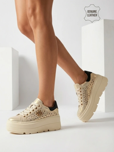Ażurowe sportowe sneakersy damskie ze skóry naturalnej Atelle
