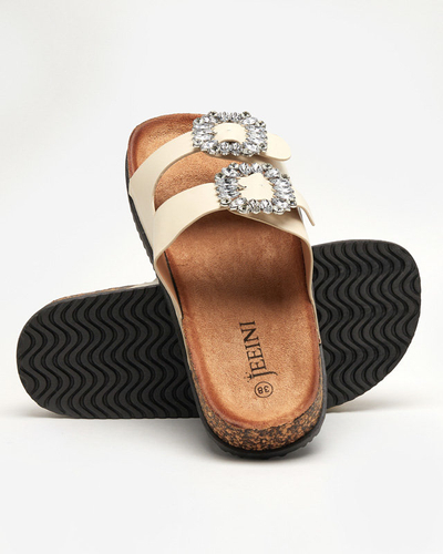 OUTLET Bézs színű női papucs Oterina csattal - Lábbeli