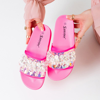 Neon rózsaszín női papucs kövekkel Halpasi - Lábbeli