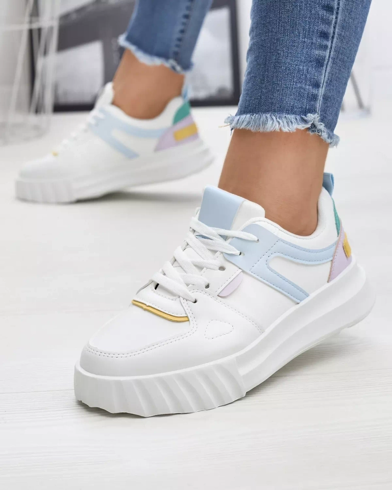 Öko-bőr női fehér alkalmi sportcipő színes betétekkel Netiris - Lábbeli