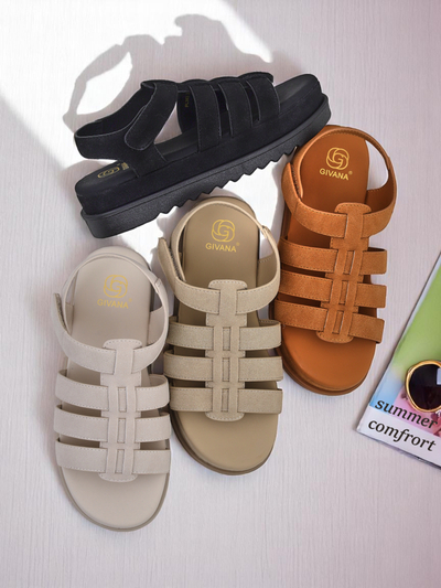 Callista női platform szandál Royalfashion öko bőr, teve színben