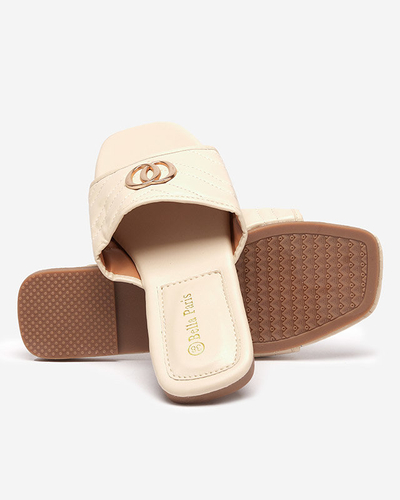 OUTLET Női bézs színű ökobőr papucs arany díszítéssel Daliso - Lábbeli