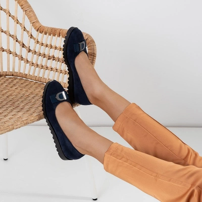 OUTLET Női sötétkék balerina íjjal Larona - Cipő