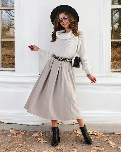 Royalfashion Női midi szoknya corduroy hatású anyagból