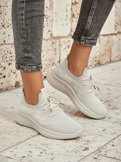 Aurelia Beige Royalfashion – Bézs női fűzős szövet tornacipő