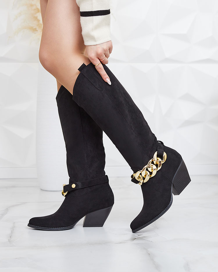 Royalfashion Fekete női csizma a'la cowgirls Tegona