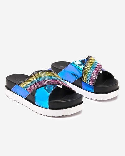 OUTLET Női fekete holografikus papucs flitterekkel Yalay - Footwear