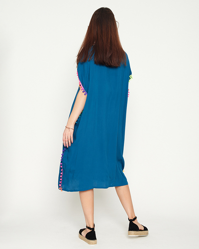 Türkiz női nyári strandtunika pomponokkal - Ruházat