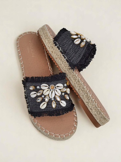 Royalfashion Helena Decor női szandál fekete espadrilles kagylókkal